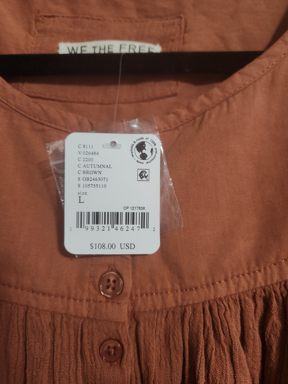 NWT Free People We The Free Malibu Crinkle Top Orange Rust Large - Picture 3 of 5